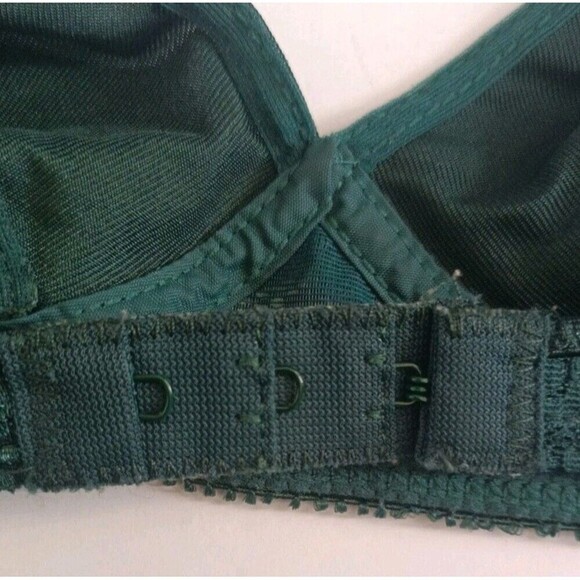 Von Raalte Bralette Bra Size 36B Unlined Satin Lace Dark Green Plunge Vintage - Picture 6 of 6